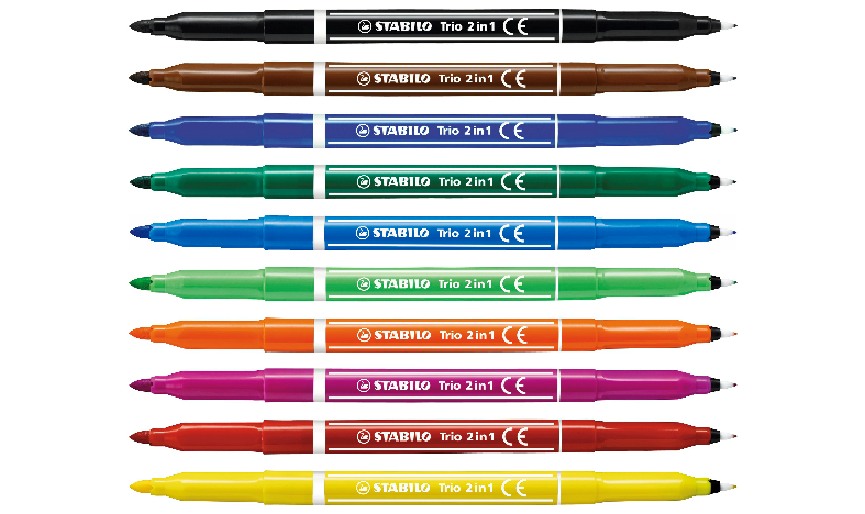Fibre-Tip Pen and Fineliner - STABILO Trio 2 in 1 - Pack of 10 - Assorted Colours