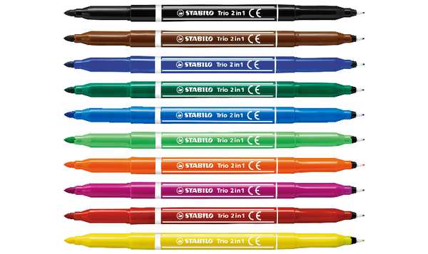 Fibre-Tip Pen and Fineliner - STABILO Trio 2 in 1 - Pack of 10 - Assorted Colours