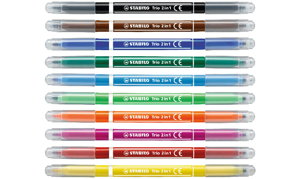 Fibre-Tip Pen and Fineliner - STABILO Trio 2 in 1 - Pack of 10 - Assorted Colours