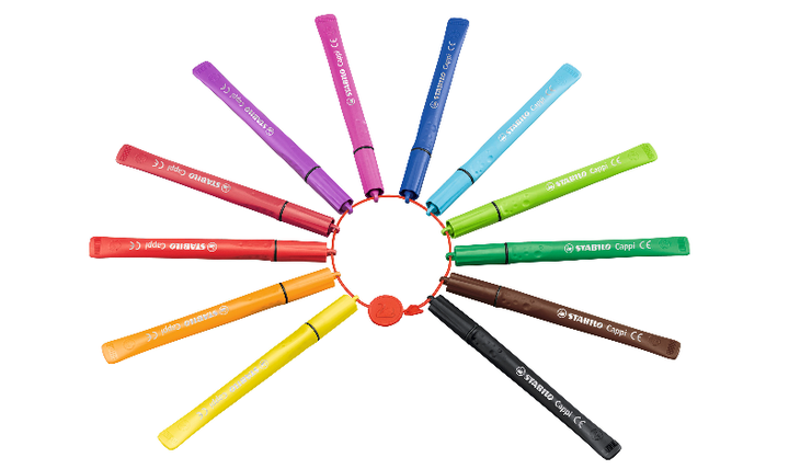 Fibre-Tip Pen with Cap-Ring - STABILO Cappi - Pack of 18 - Assorted Colours + 2 Cap-Rings