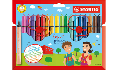 Fibre-Tip Pen with Cap-Ring - STABILO Cappi - Pack of 18 - Assorted Colours + 2 Cap-Rings