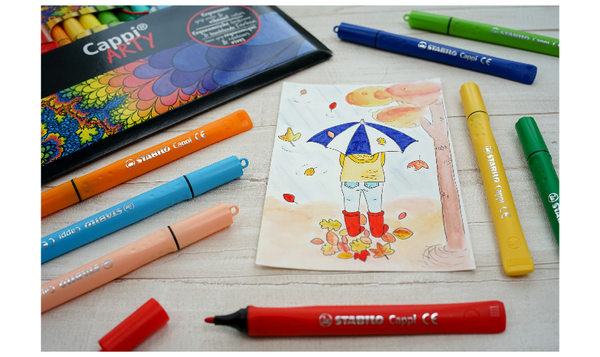 Fibre-Tip Pen with Cap-Ring - STABILO Cappi ARTY - Pack of 12 - Assorted Colours with 1 Cap-Ring