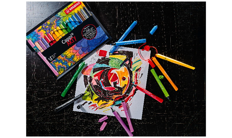 Fibre-Tip Pen with Cap-Ring - STABILO Cappi ARTY - Pack of 18 - Assorted Colours with 2 Cap-Rings