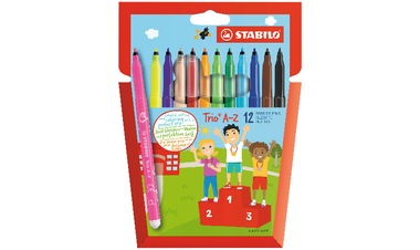 Fibre-Tip Pen with Triangular Grip Zone - STABILO Trio A-Z - Pack of 12 - Assorted Colours including 2 Neon Colours