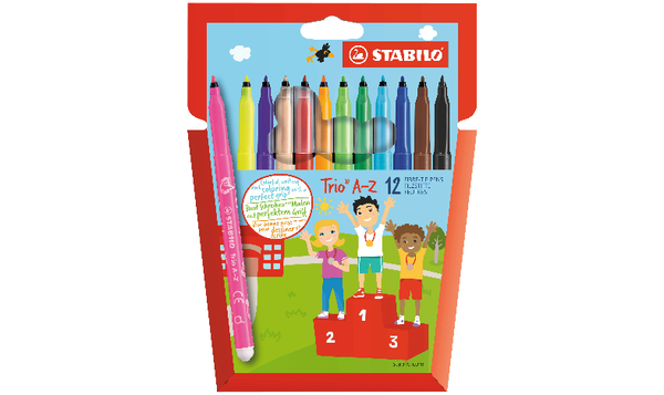 Fibre-Tip Pen with Triangular Grip Zone - STABILO Trio A-Z - Pack of 12 - Assorted Colours including 2 Neon Colours