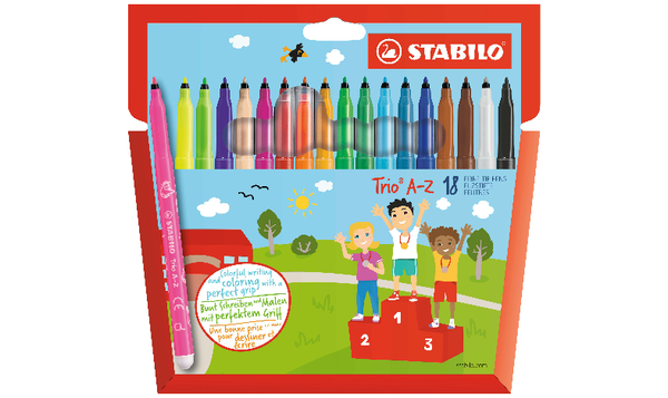 Fibre-Tip Pen with Triangular Grip Zone - STABILO Trio A-Z - Pack of 18 - Assorted Colours including 3 Neon Colours