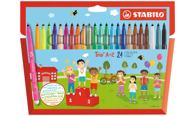 Fibre-Tip Pen with Triangular Grip Zone - STABILO Trio A-Z - Pack of 24 - Assorted Colours including 4 Neon Colours
