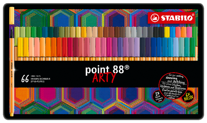 Fineliner - STABILO point 88 - ARTY - Tin of 66 - Assorted Colours