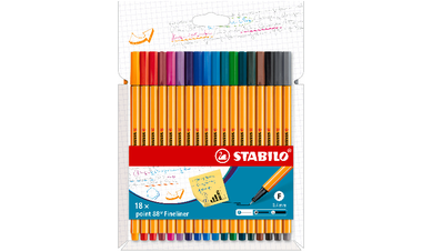Fineliner - STABILO point 88 - Pack of 18 - Assorted Colours