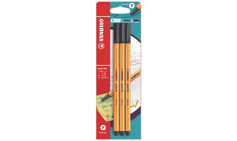 Fineliner - STABILO point 88 - Pack of 3 - Black