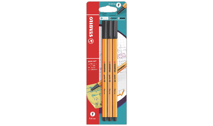 Fineliner - STABILO point 88 - Pack of 3 - Black