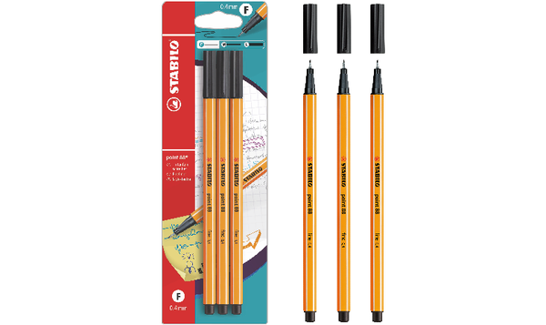 Fineliner - STABILO point 88 - Pack of 3 - Black