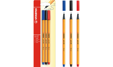 Fineliner - STABILO point 88 - Pack of 3 - Red, Blue, Black