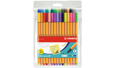 Fineliner - STABILO point 88 - Pack of 30 - Assorted Colours including 5 Neon Colours