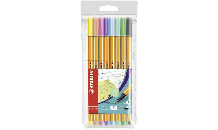 STABILO point 88 Pastel Fineliner, Pack of 12, Pastel Assorted Colours