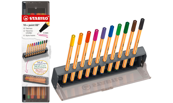 Fineliner - STABILO point 88 - Click Set Pack of 10 - Assorted Colours