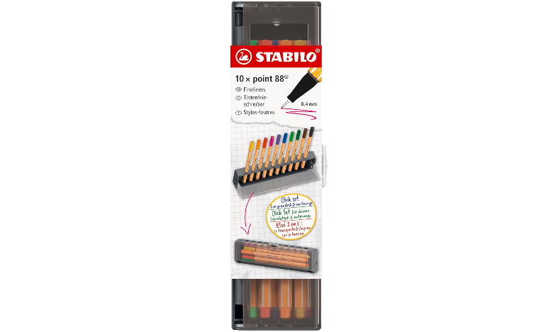 Fineliner - STABILO point 88 - Click Set Pack of 10 - Assorted Colours