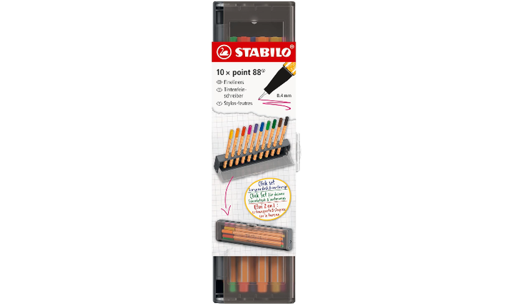Fineliner - STABILO point 88 - Click Set Pack of 10 - Assorted Colours