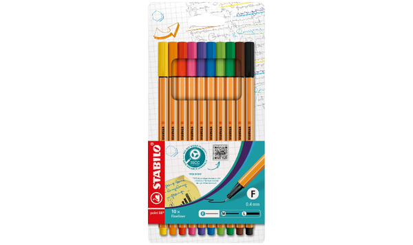 Fineliner - STABILO point 88 - Pack of 10 - Assorted Colours