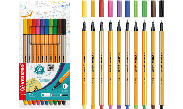 Fineliner - STABILO point 88 - Pack of 10 - Assorted Colours