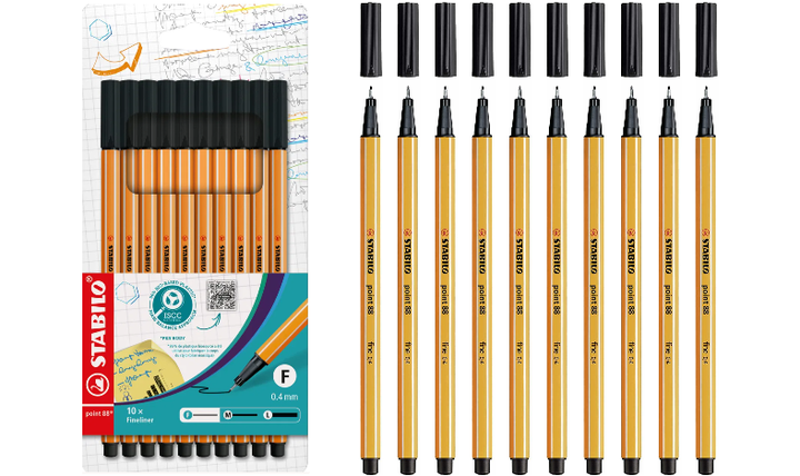 Fineliner - STABILO point 88 - Pack of 10 - Black
