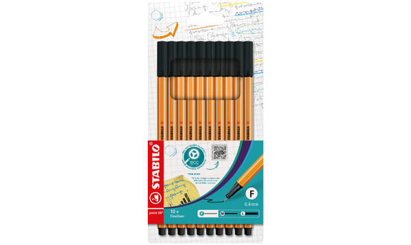 Fineliner - STABILO point 88 - Pack of 10 - Black