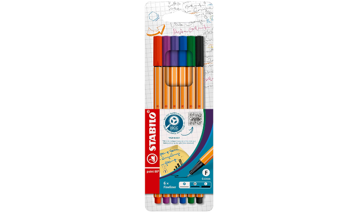 Fineliner - STABILO point 88 - Pack of 6 - Assorted Colours