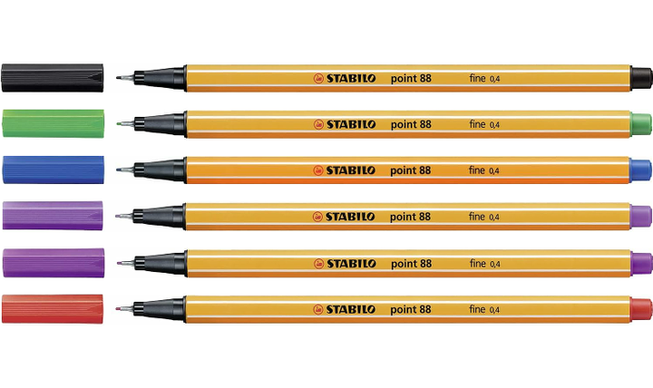 Fineliner - STABILO point 88 - Pack of 6 - Assorted Colours