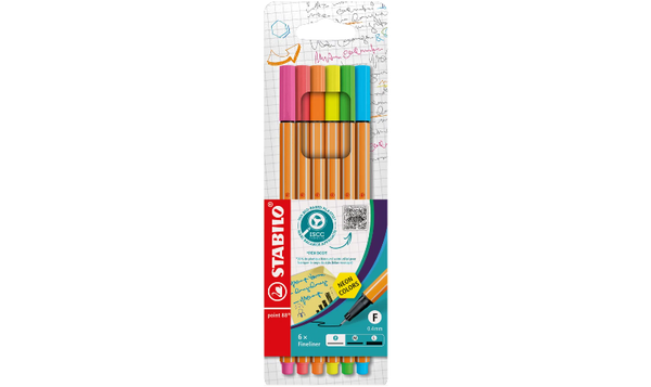 Fineliner - STABILO point 88 - Pack of 6 - Neon Colours