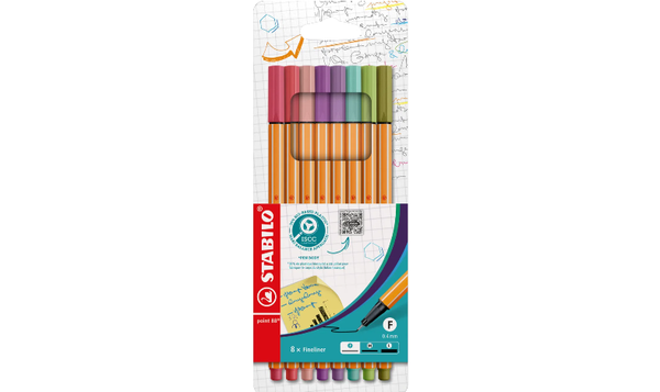 Fineliner - STABILO point 88 - Pack of 8 - Assorted Colours