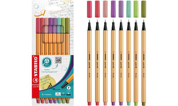 Fineliner - STABILO point 88 - Pack of 8 - Assorted Colours