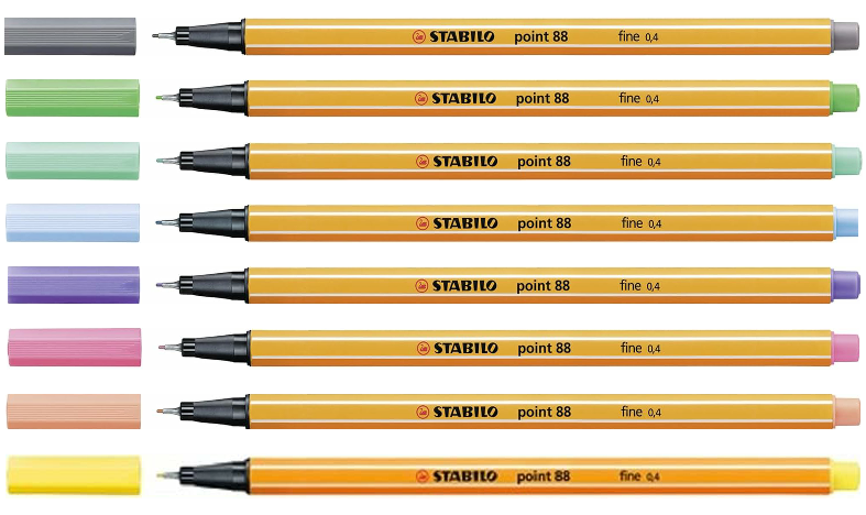 Fineliner - STABILO point 88 - Pack of 8 - Assorted Pastel Shades