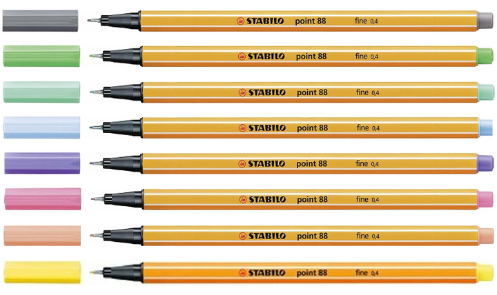 Fineliner - STABILO point 88 - Pack of 8 - Assorted Pastel Shades