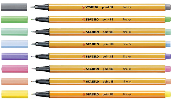 Fineliner - STABILO point 88 - Pack of 8 - Assorted Pastel Shades