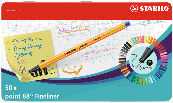 Fineliner - STABILO point 88 - Tin of 50 - Assorted Colours