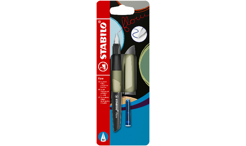 Fountain Pen - STABILO Flow - MONOCHROME - Medium Nib - Pack of 1 - Assorted Colours including Blue Ink Cartridge