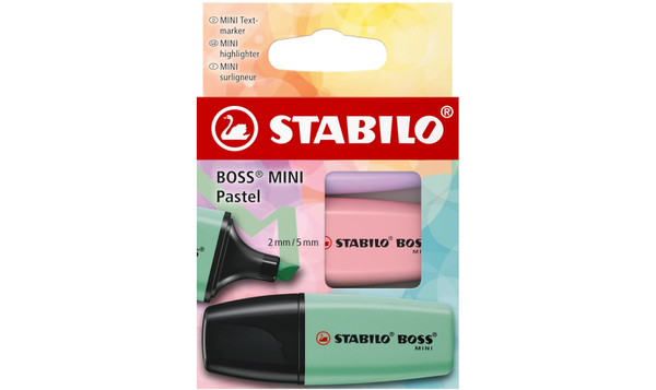 Highlighter - STABILO BOSS MINI Pastel - Pack of 3 - Hint of Mint, Pink Blush, Lilac Haze