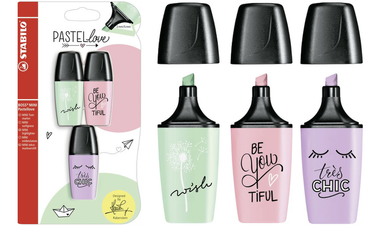 Highlighter - STABILO BOSS MINI Pastellove - Pack of 3 - Mint Green, Blush, Purple