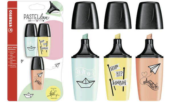 Highlighter - STABILO BOSS MINI Pastellove - Pack of 3 - Turquoise, Yellow, Peach