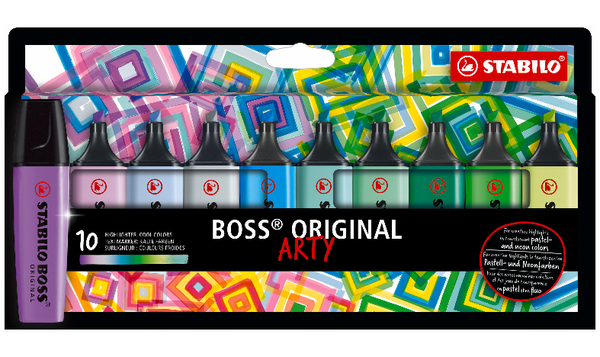 Highlighter - STABILO BOSS ORIGINAL - ARTY - Pack of 10 - Cool Colours