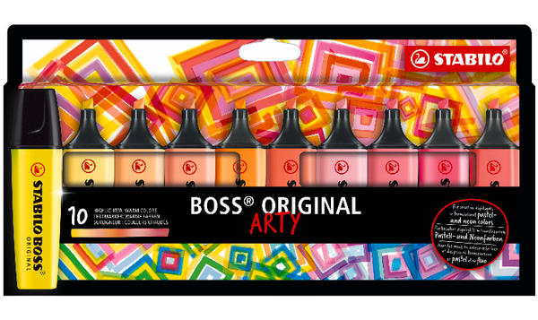 Highlighter - STABILO BOSS ORIGINAL - ARTY - Pack of 10 - Warm Colours