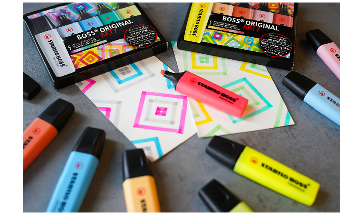 Highlighter - STABILO BOSS ORIGINAL - ARTY - Pack of 5 - Warm Colours