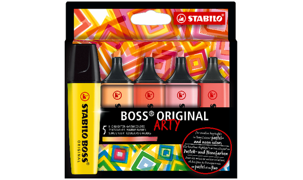 Highlighter - STABILO BOSS ORIGINAL - ARTY - Pack of 5 - Warm Colours