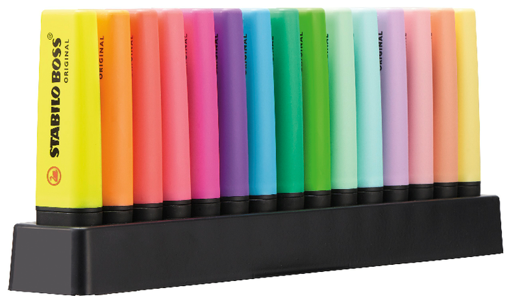Highlighter - STABILO BOSS ORIGINAL - Deskset of 15 - 9 Fluorescent Colours + 6 Pastel Colours