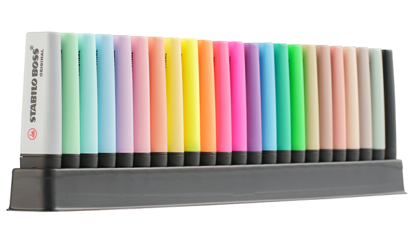 Highlighter - STABILO BOSS ORIGINAL - Deskset of 23 - 8 x Neon Colours, 8 x Pastel Colours, 6 x Nature Colours and 1 x Black Marker