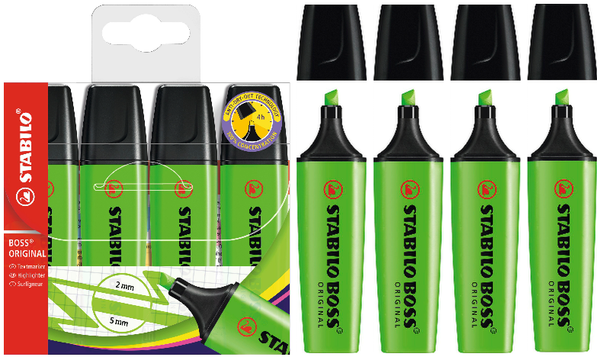 Highlighter - STABILO BOSS ORIGINAL - Pack of 4 - Green