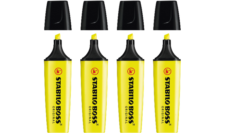 Highlighter - STABILO BOSS ORIGINAL - Pack of 4 - Yellow
