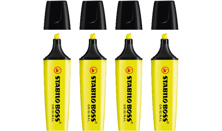 Highlighter - STABILO BOSS ORIGINAL - Pack of 4 - Yellow