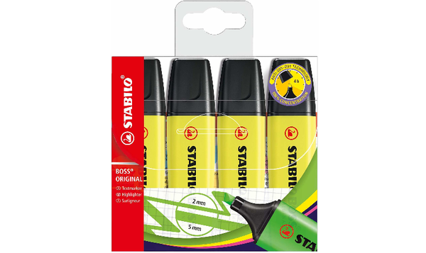 Highlighter - STABILO BOSS ORIGINAL - Pack of 4 - Yellow