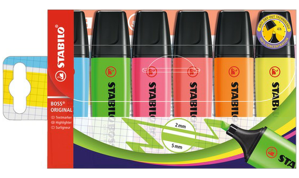 Highlighter - STABILO BOSS ORIGINAL - Pack of 6 - Assorted Colours